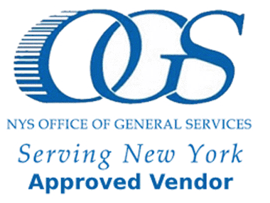 The New York State Office of General Services logo with text that says that says 'Approved<br>vendor.'